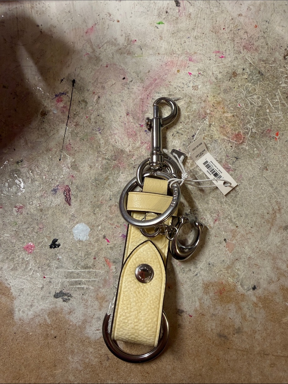 Coach Leather Keychain Fob in Pale Yellow
